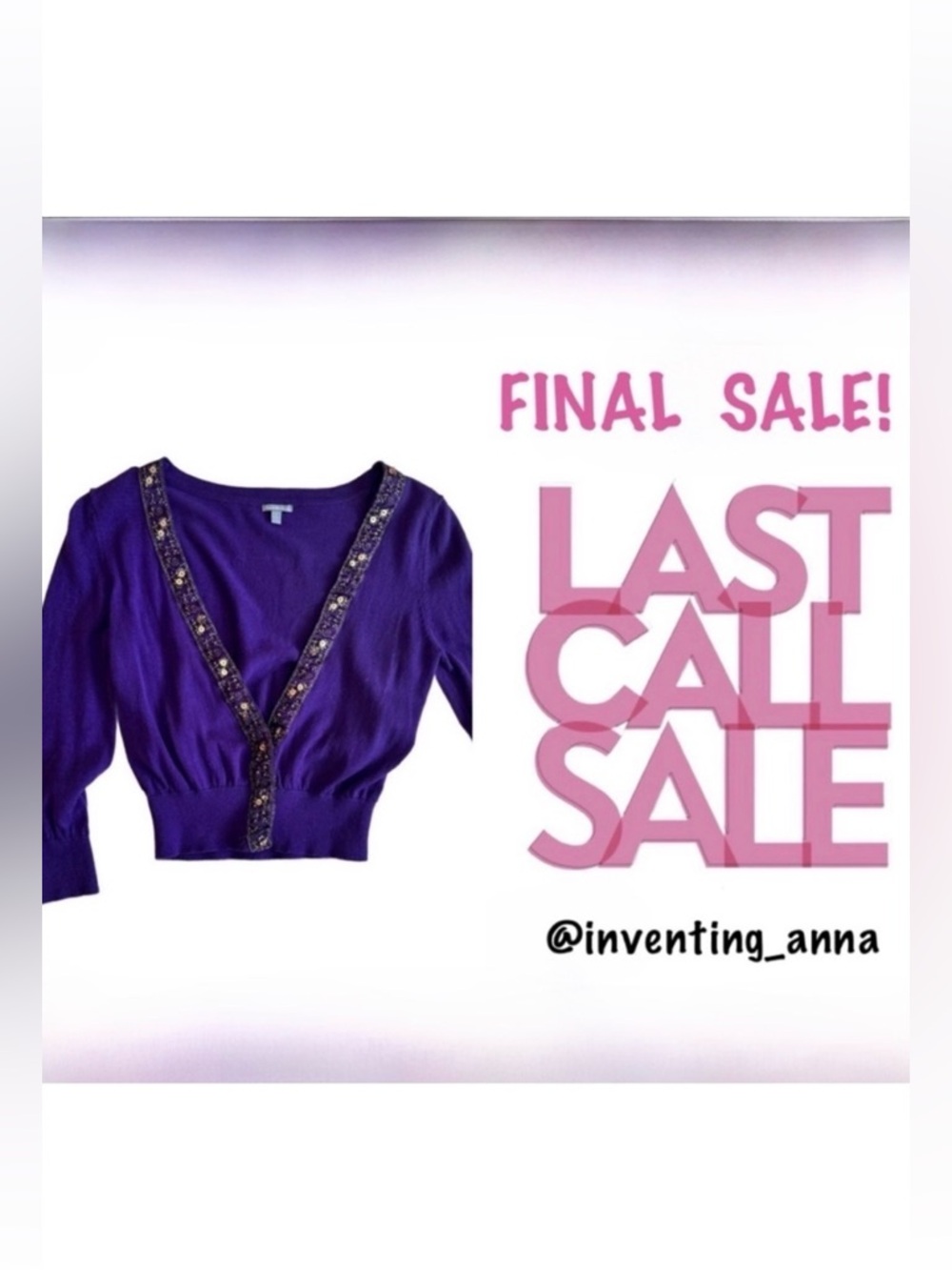 CHARLOTTE RUSSE ~ eggplant colored 3/4 sleeve sweater w/sequins size S - Picture 8 of 8